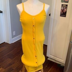 Love J fitted ribbed bright yellow spaghetti strap midi dress